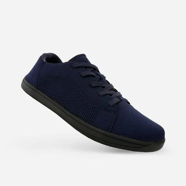 Unisex blue barefoot trainers, side profile