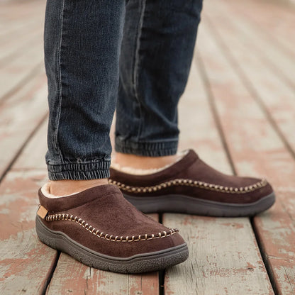 Men's house slippers shown on foot