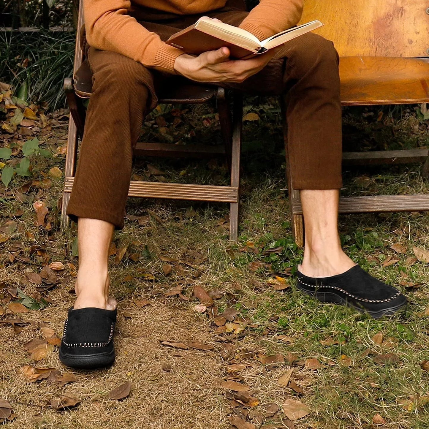 Men's house slippers shown on foot
