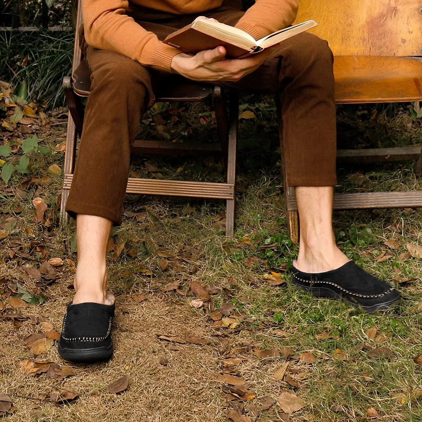 Men's house slippers shown on foot