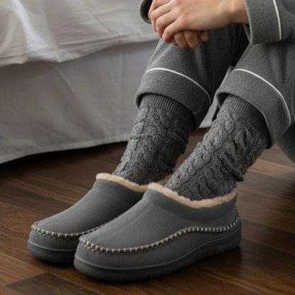 Men's house slippers shown on foot