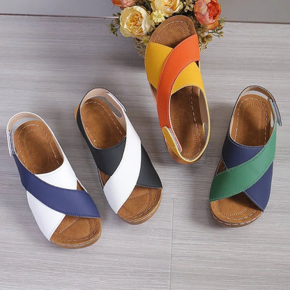 Four colour options for women's criss-cross walking sandals