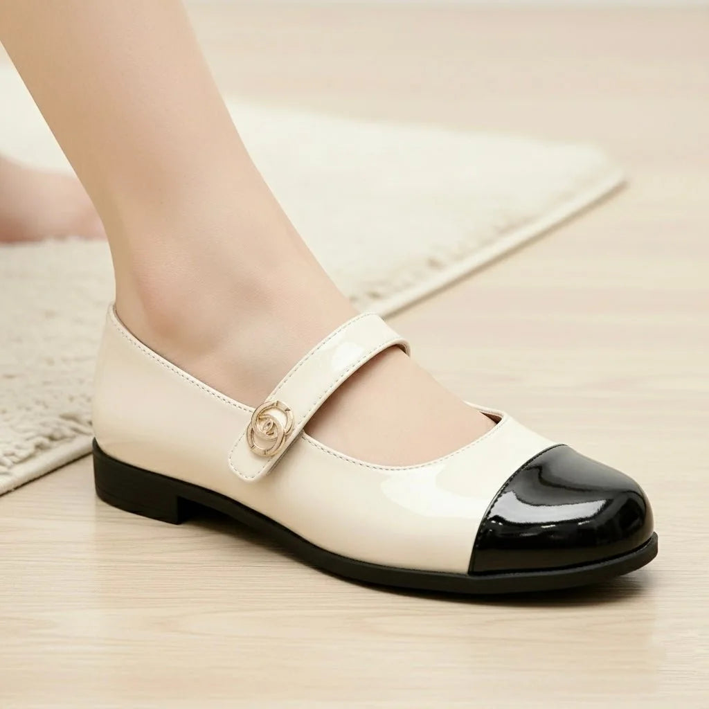Women's Mary Jane shoes shown on foot