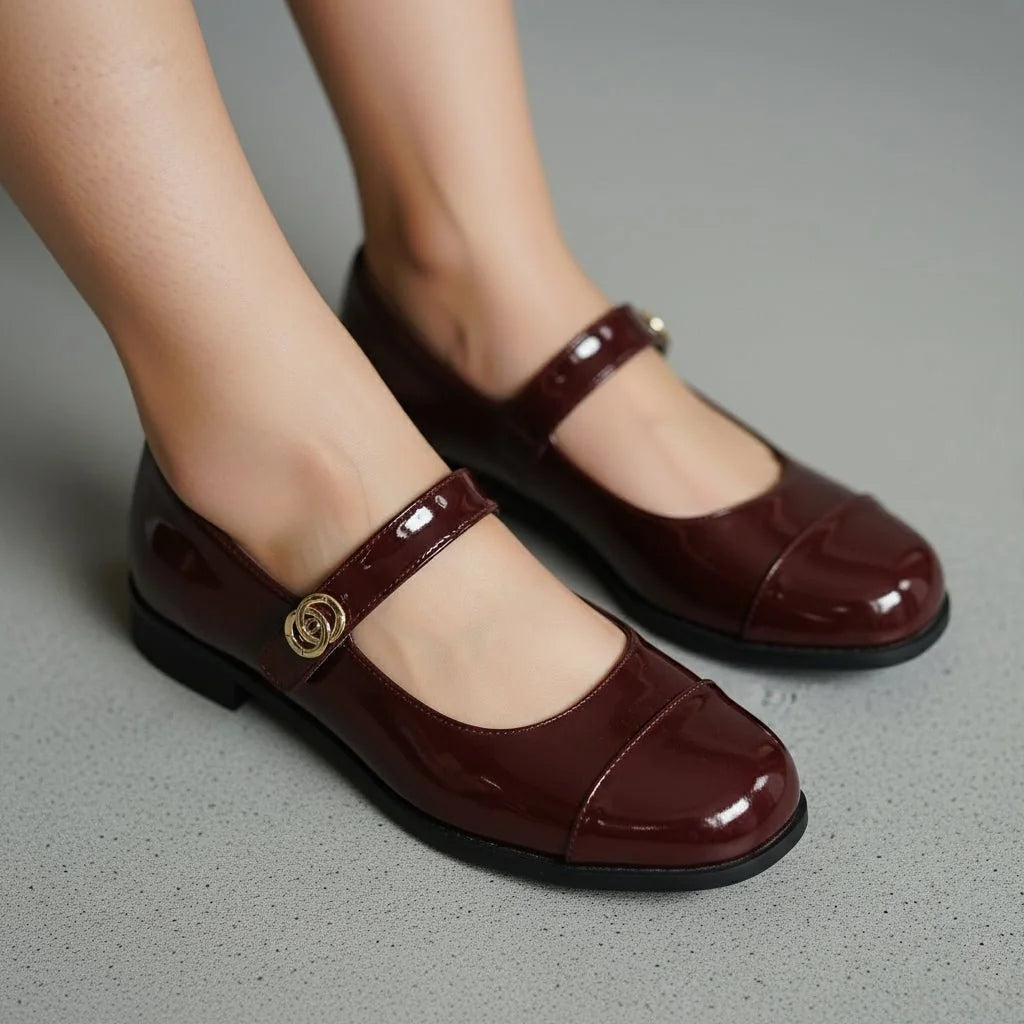 Women's Mary Jane shoes shown on foot