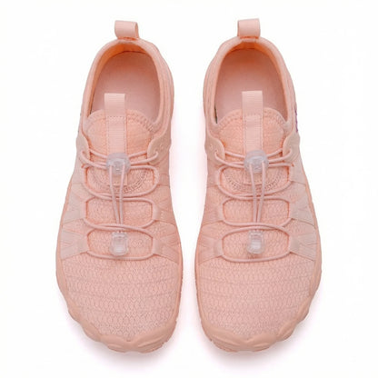 Dusty pink wide toe box shoes, top studio view