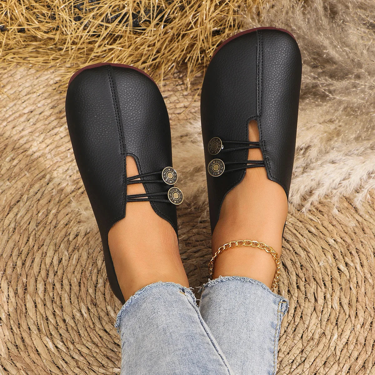 Women's ballet flats shown on foot