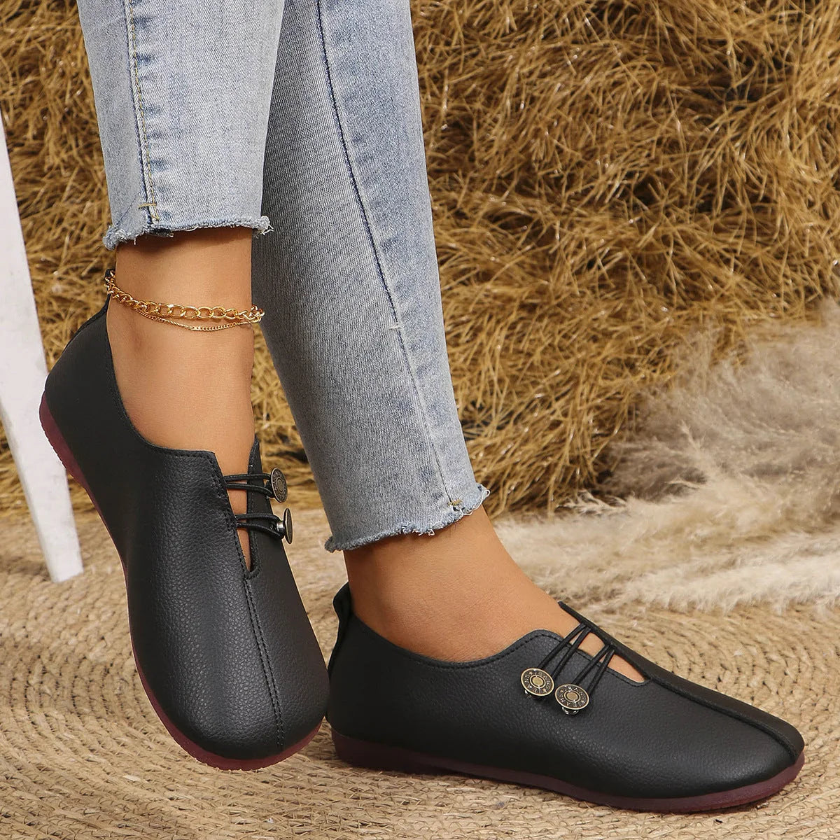 Women's ballet flats shown on foot