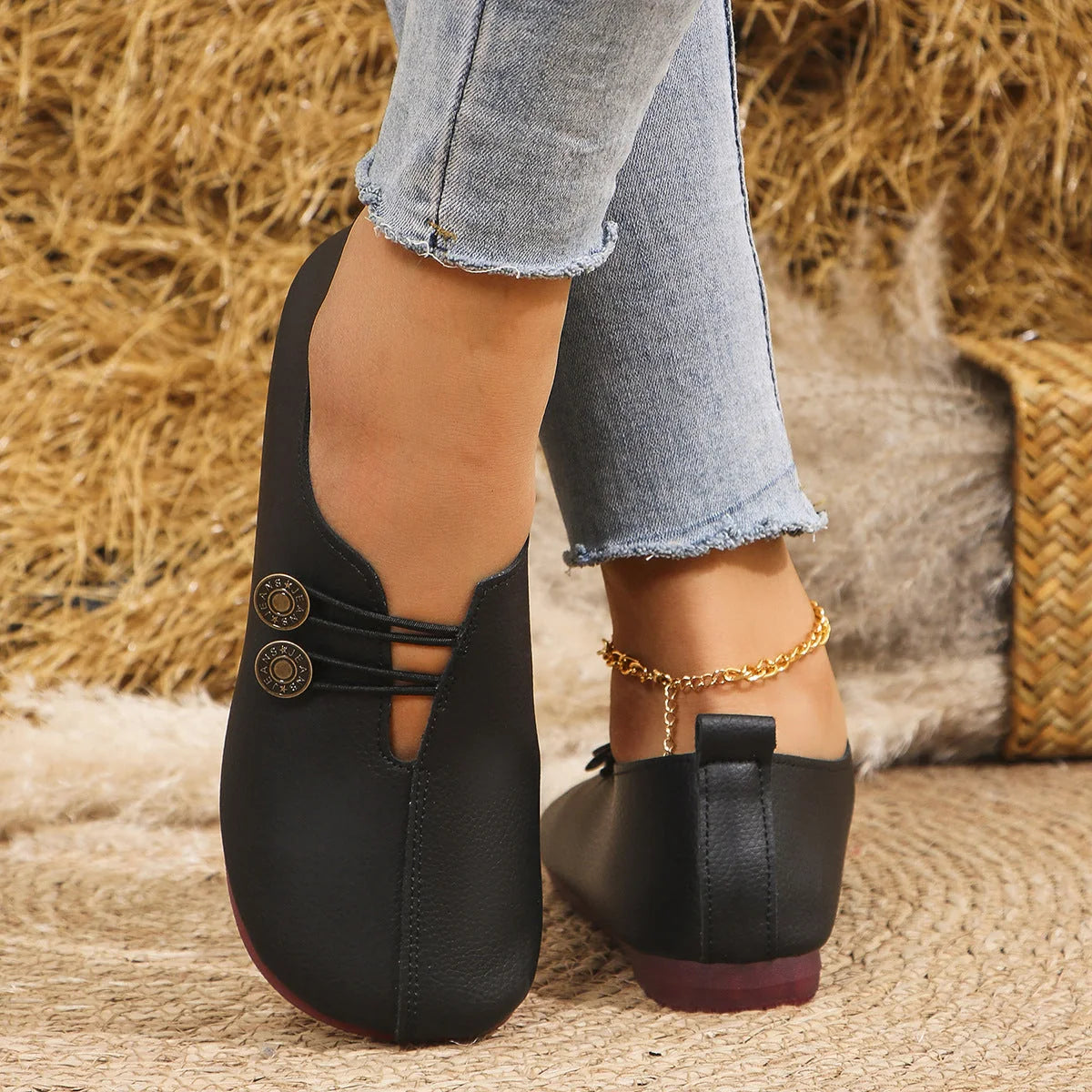 Women's ballet flats shown on foot