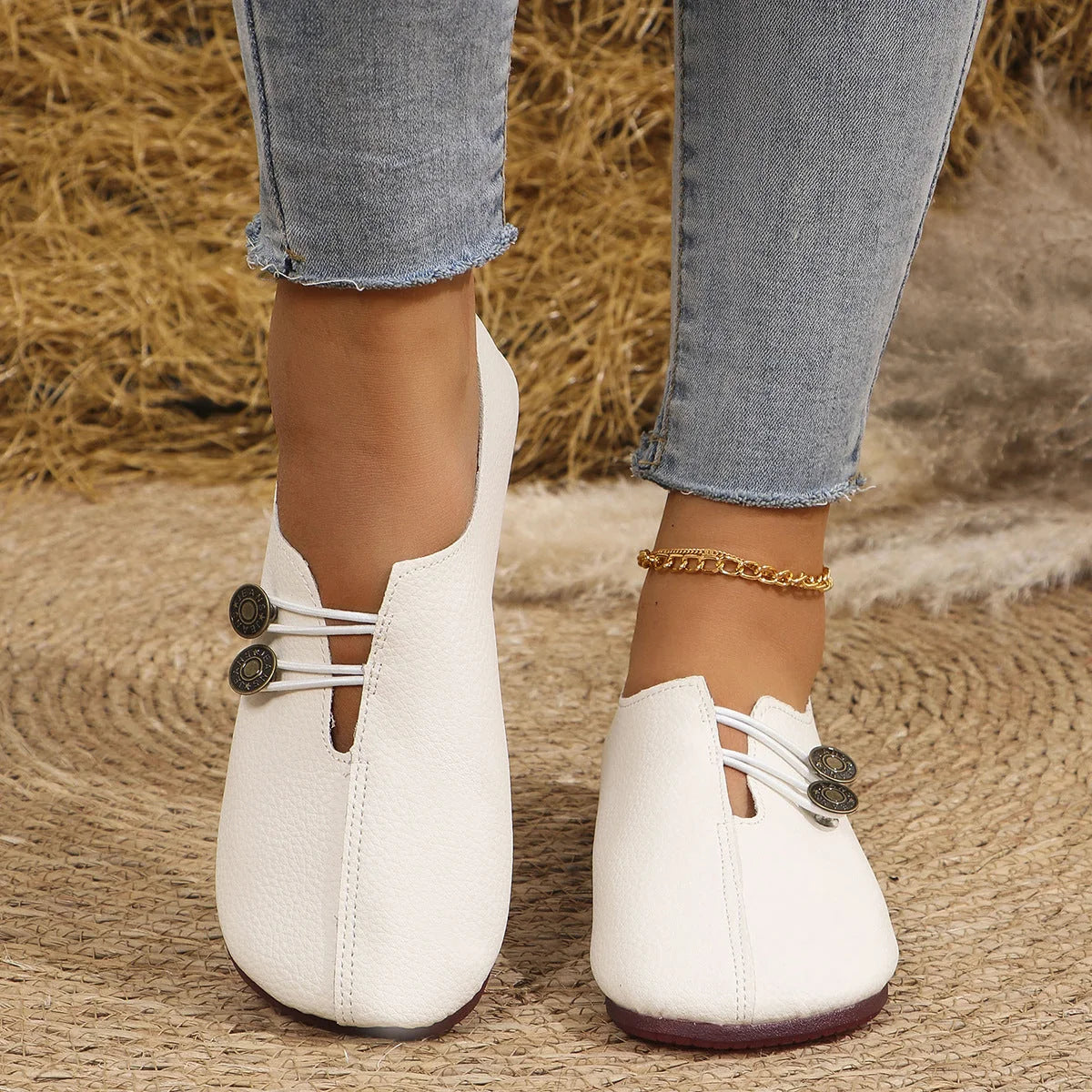 Women's ballet flats shown on foot