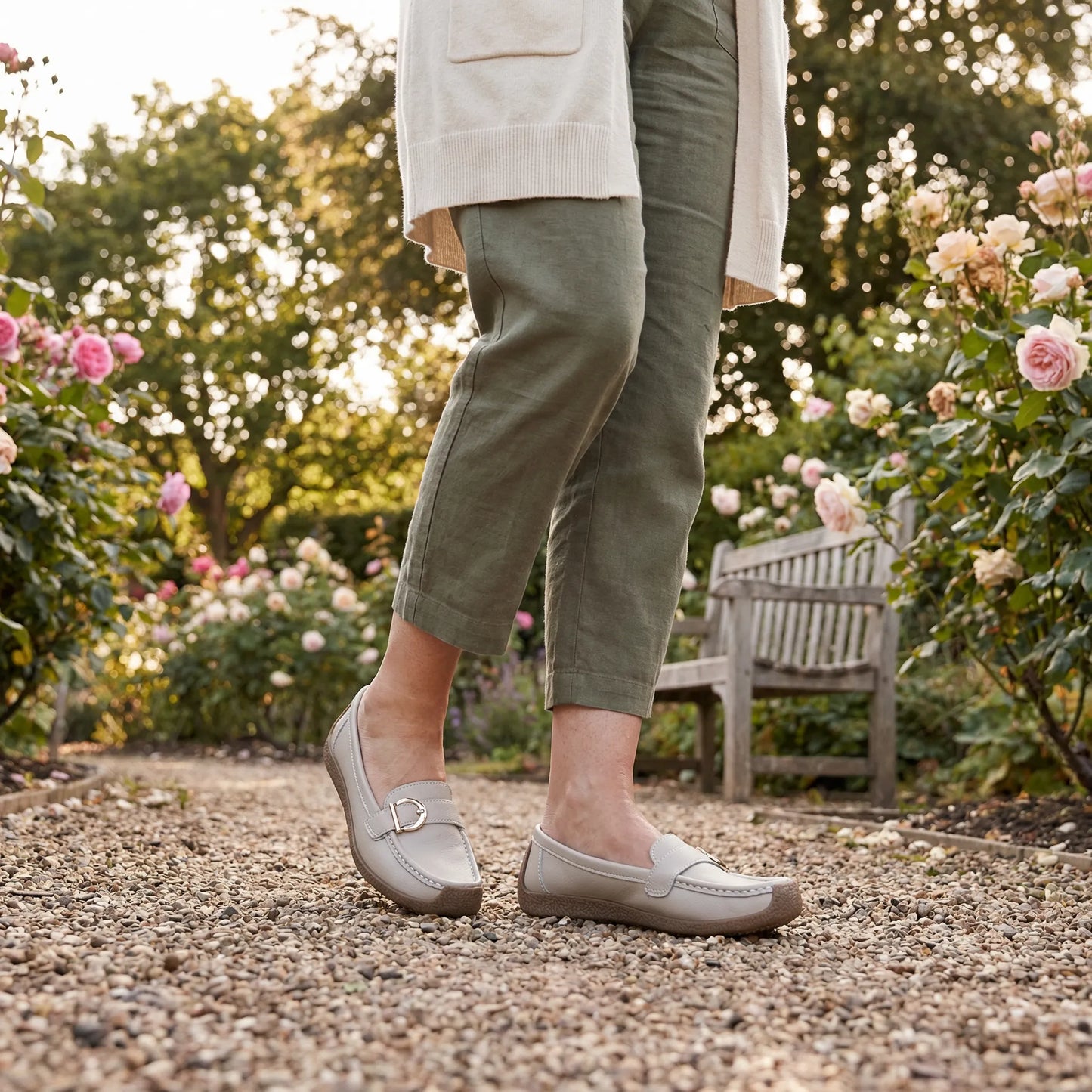 Women's loafers shown on foot