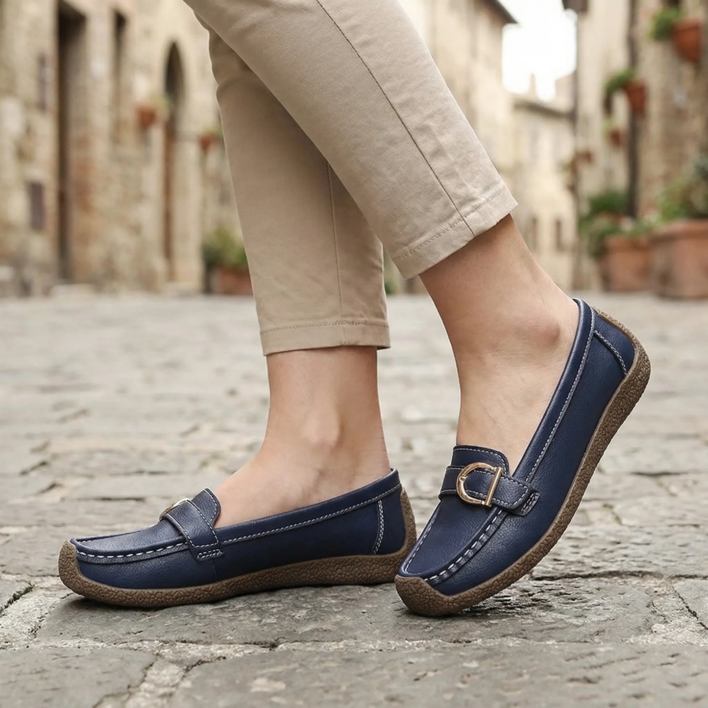 Women's loafers shown on foot