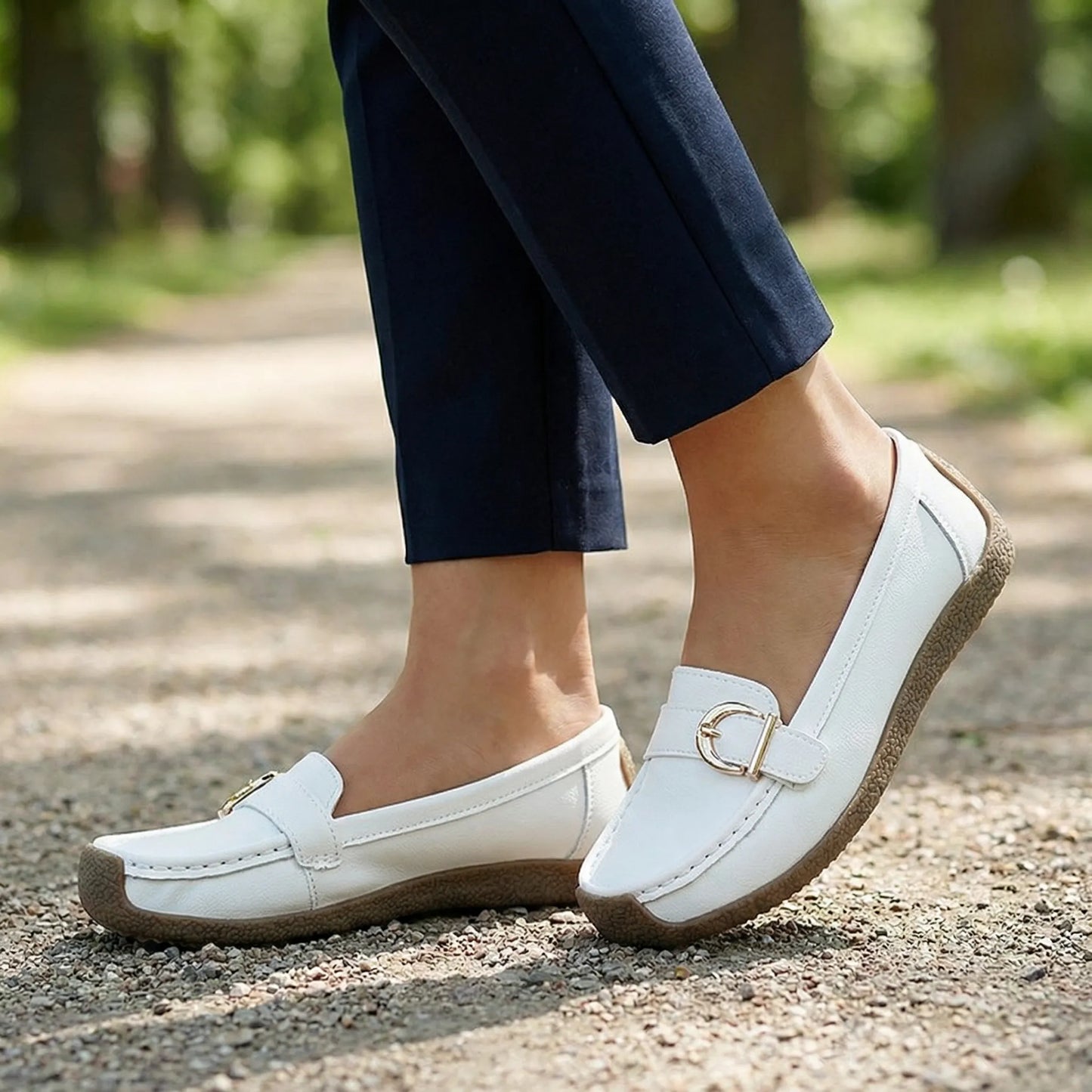 Women's loafers shown on foot