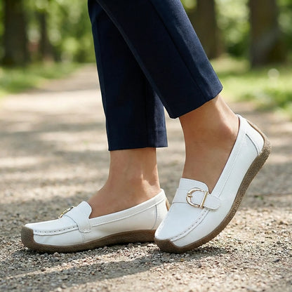 Women's loafers shown on foot