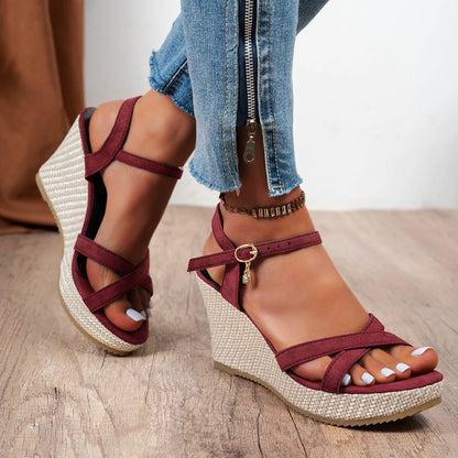 Women's espadrille sandals shown on foot
