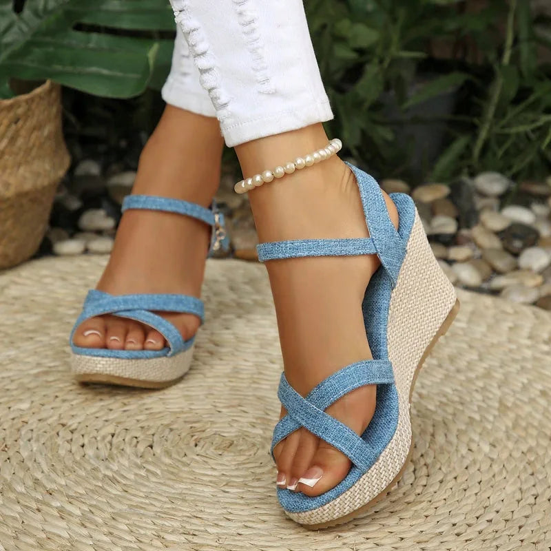 Women's espadrille sandals shown on foot