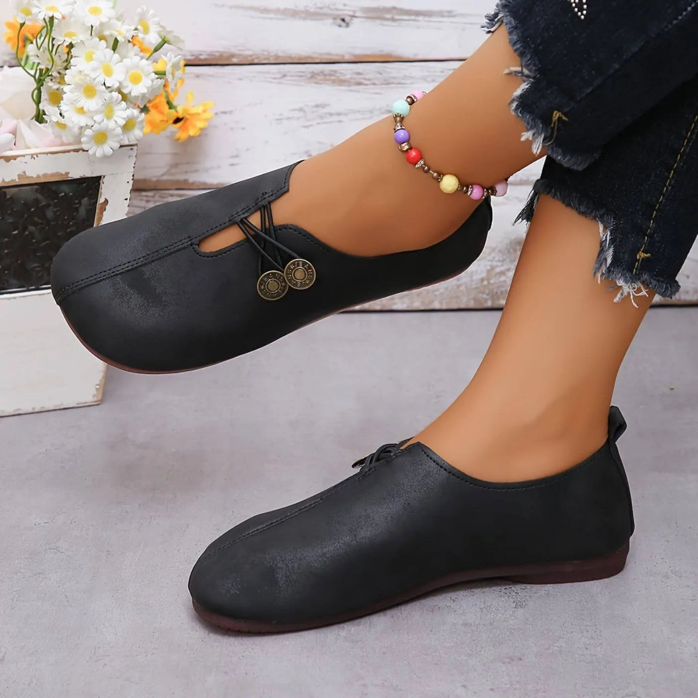 Women's ballet flats shown on foot