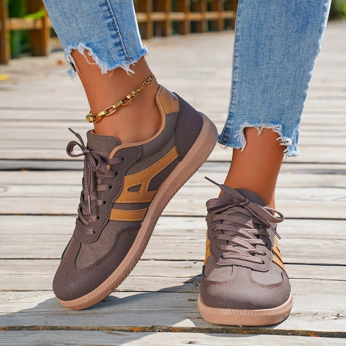 Women's walking trainers shown on foot
