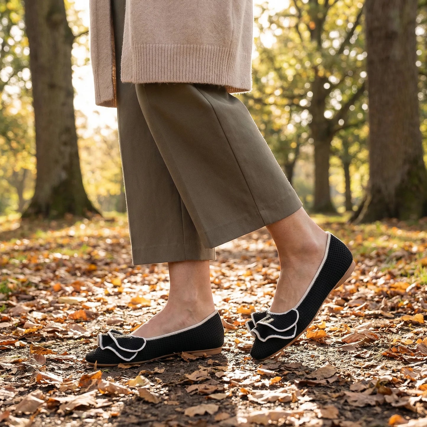 Women's knit slip-on flats shown on foot