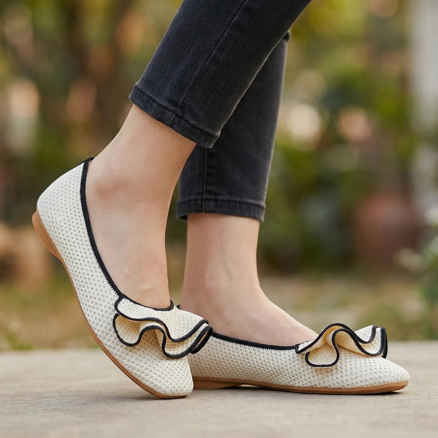 Women's knit slip-on flats shown on foot