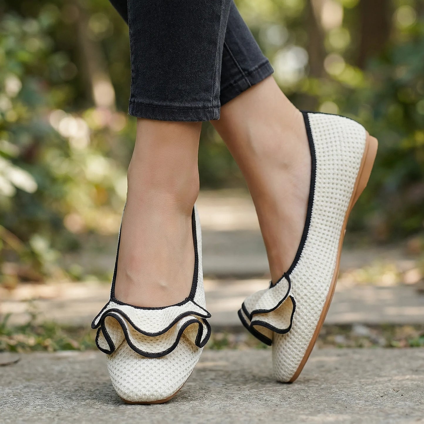 Women's knit slip-on flats shown on foot
