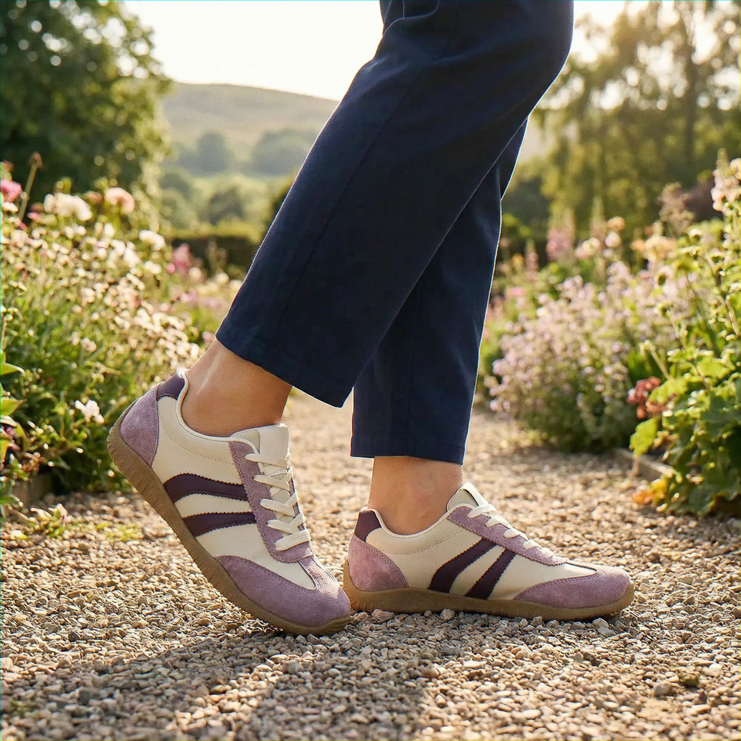 Lavender trainers for women, garden on-foot view