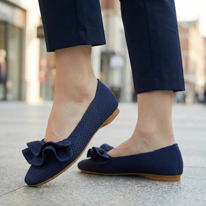 Women's knit slip-on flats shown on foot
