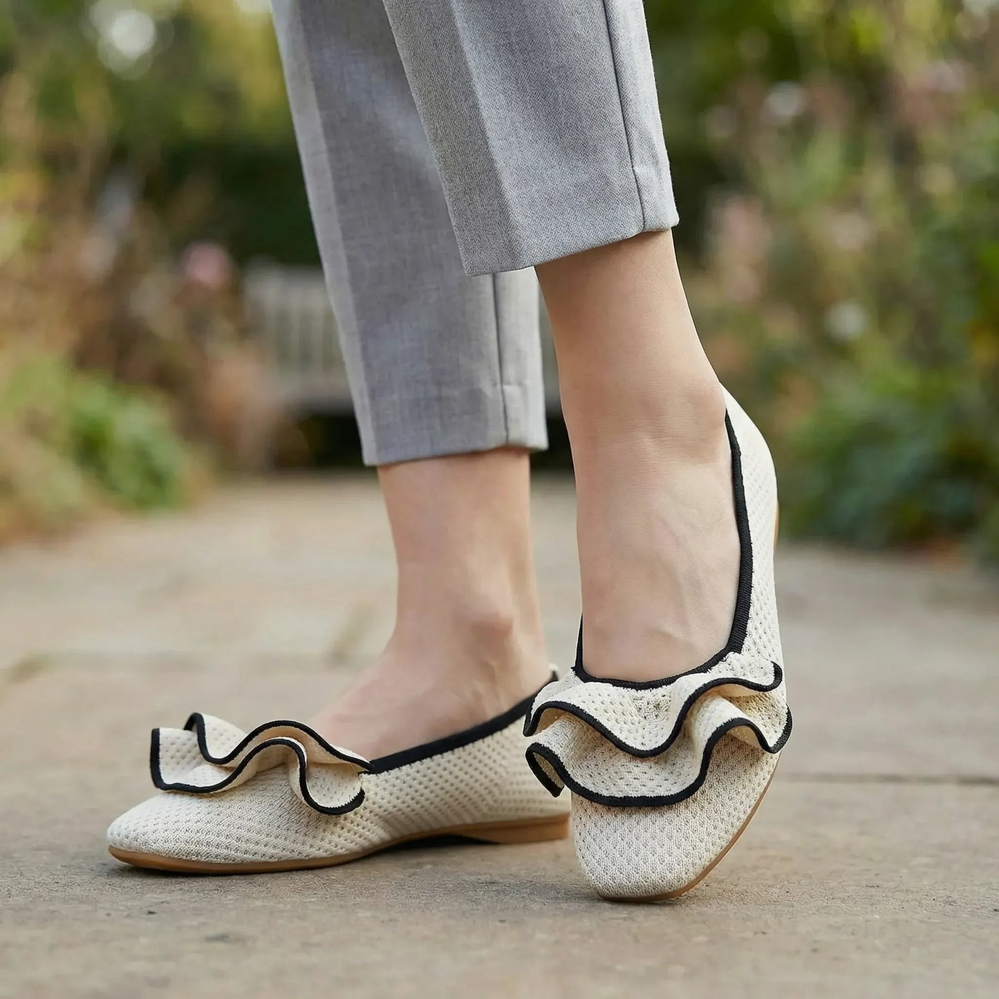 Women's knit slip-on flats shown on foot
