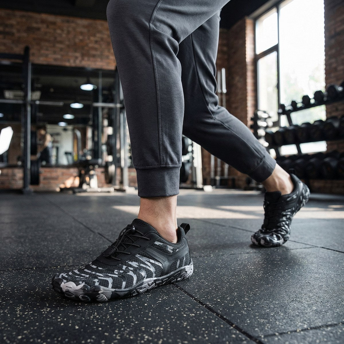 Unisex wide fit, barefoot feel, breathable upper trainers with non slip grip and lightweight design