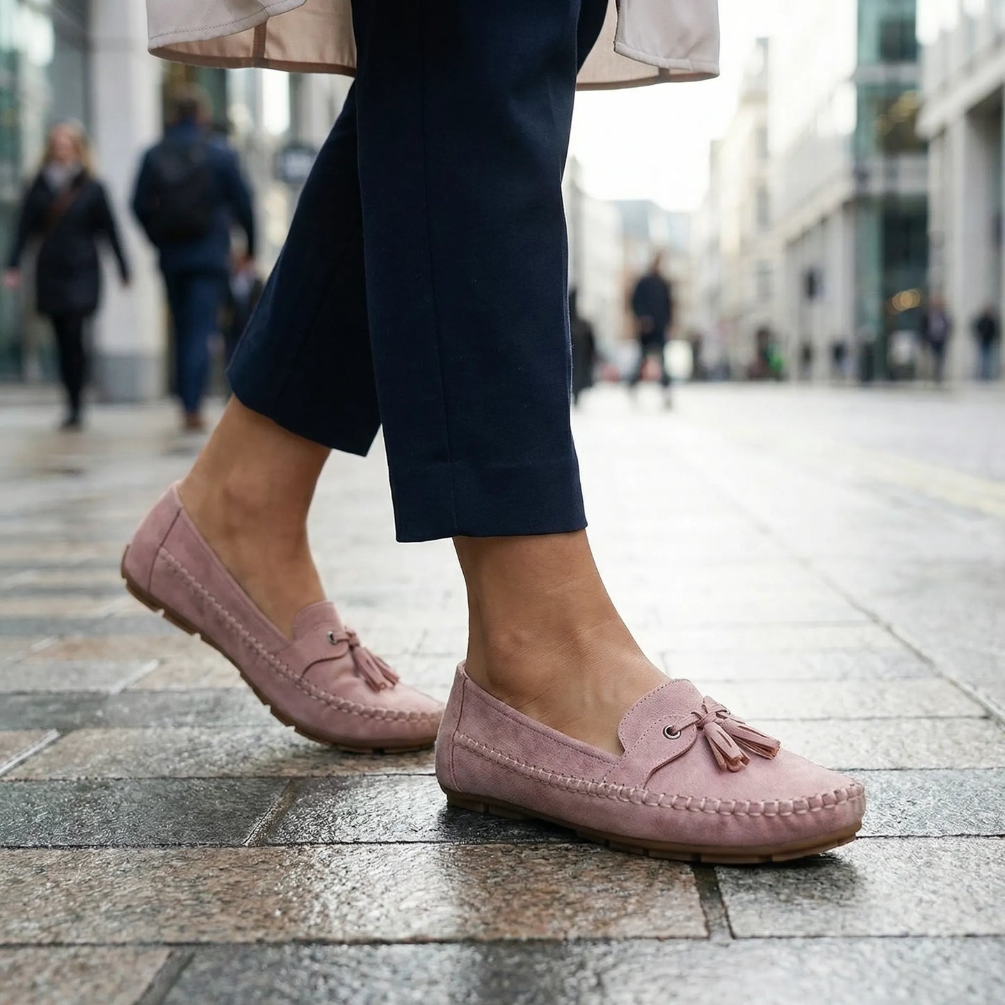 Blush pink slip-on loafers for women, urban on-foot view