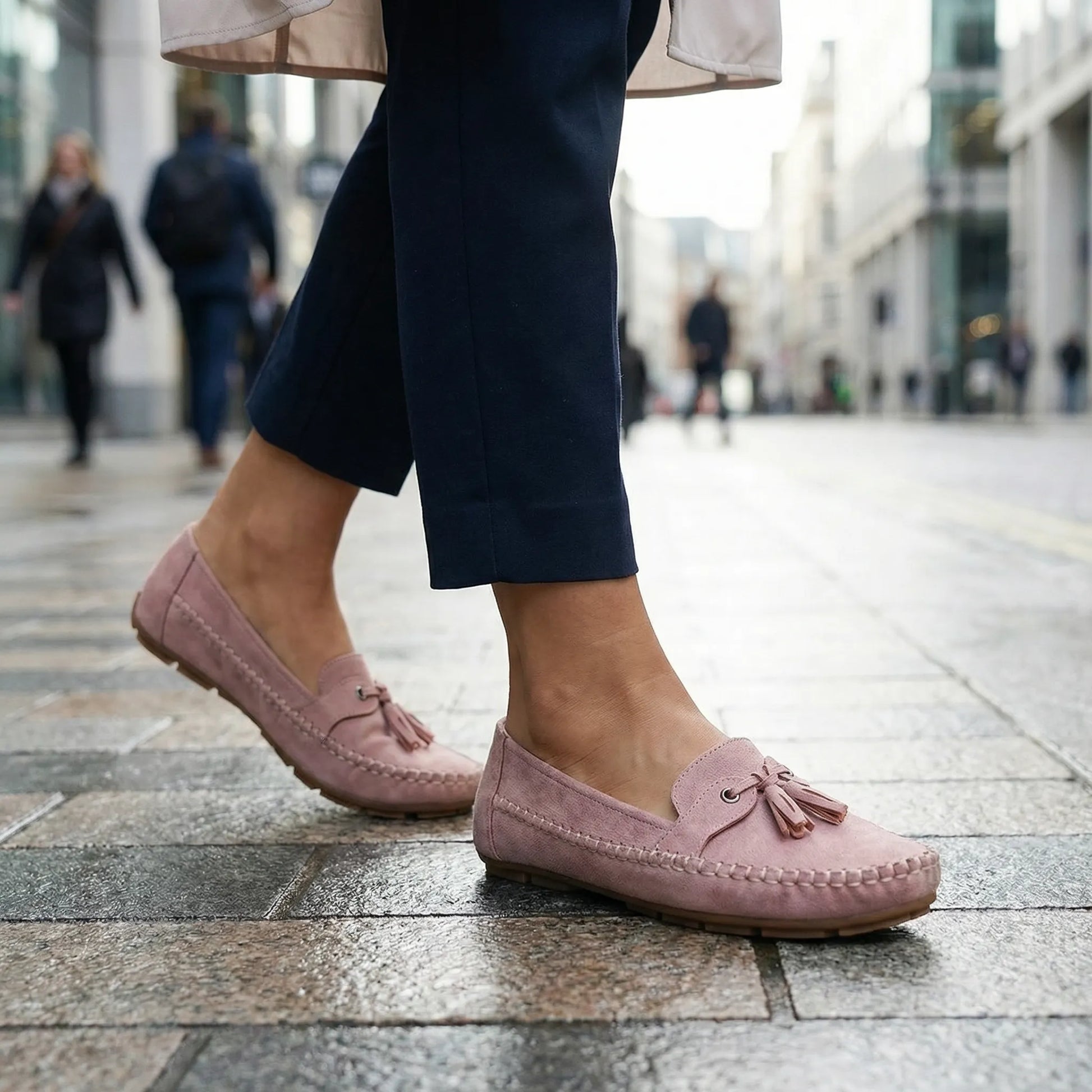 Blush pink slip-on loafers for women, urban on-foot view