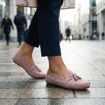 Blush pink slip-on loafers for women, urban on-foot view