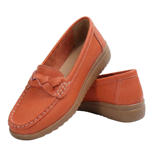 Women's orange loafers, product view