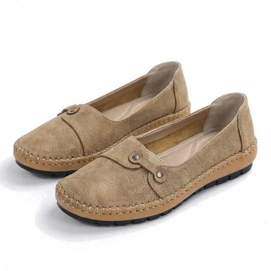 Women's khaki loafers, product view